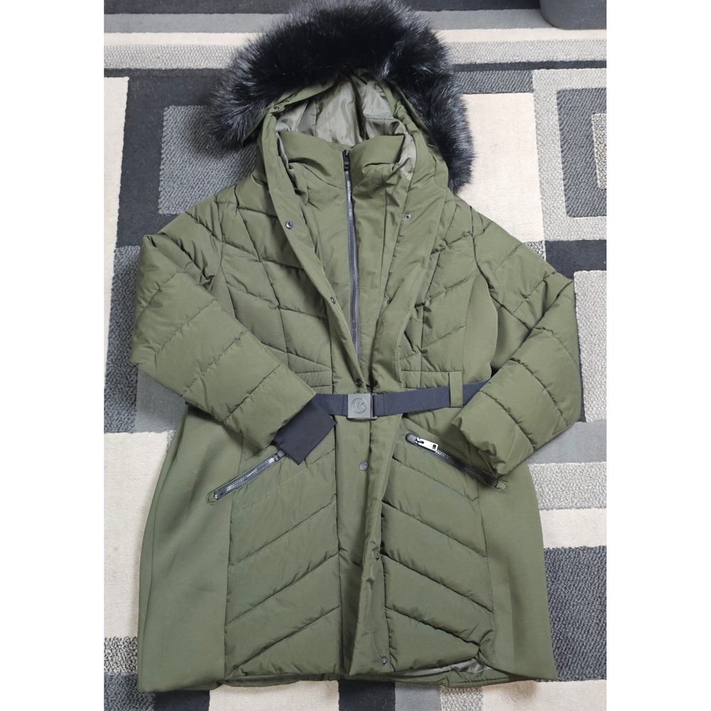 Michael Kors Puffer Coat Women 2X Olive Green Good